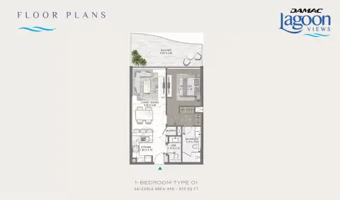Plattegrond van 1 slaapkamer in Damac Lagoon Views 13