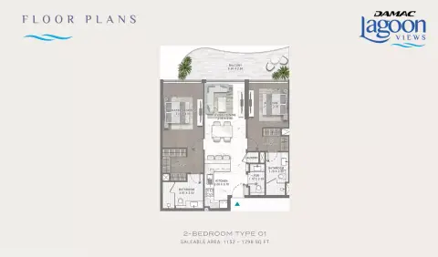 Plattegrond van 2 slaapkamers in Damac Lagoon Views 13