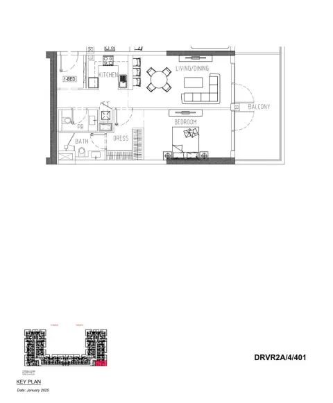 Plattegrond van 1 slaapkamer in Damac Riverside Views