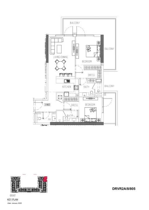 Plattegrond van 2 slaapkamers in Damac Riverside Views