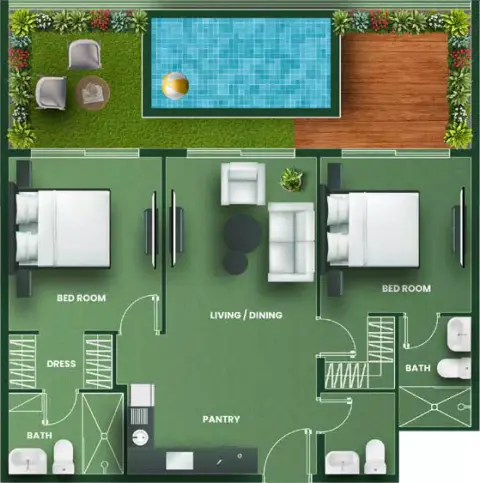 Plattegrond van 3 slaapkamers in Vincitore Aqua Flora