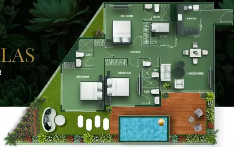 Plattegrond van 4 slaapkamers in Vincitore Aqua Flora