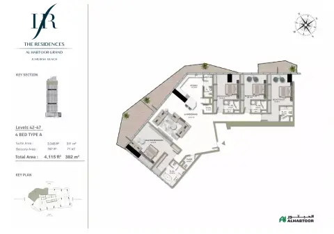 Plattegrond van 4 slaapkamers in The Residences Al Habtoor Grand