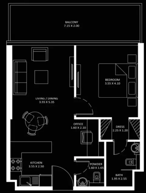 Plattegrond van 1 slaapkamer in Diamondz