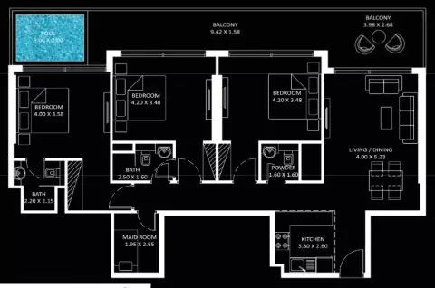 Plattegrond van 3 slaapkamers in Diamondz