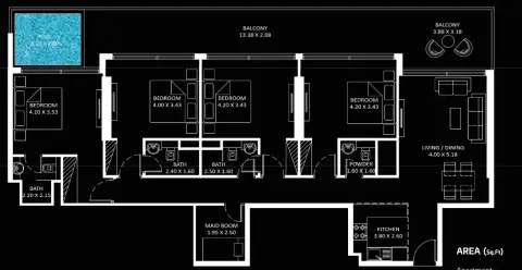 Plattegrond van 4 slaapkamers in Diamondz