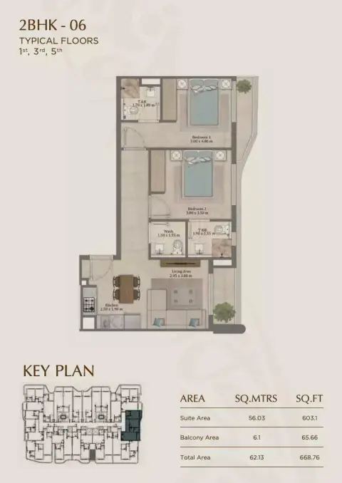 Plattegrond van 2 slaapkamers in Elinor
