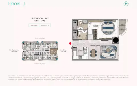 Plattegrond van 1 slaapkamer in La Crystal
