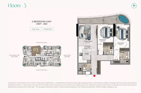 Plattegrond van 2 slaapkamers in La Crystal