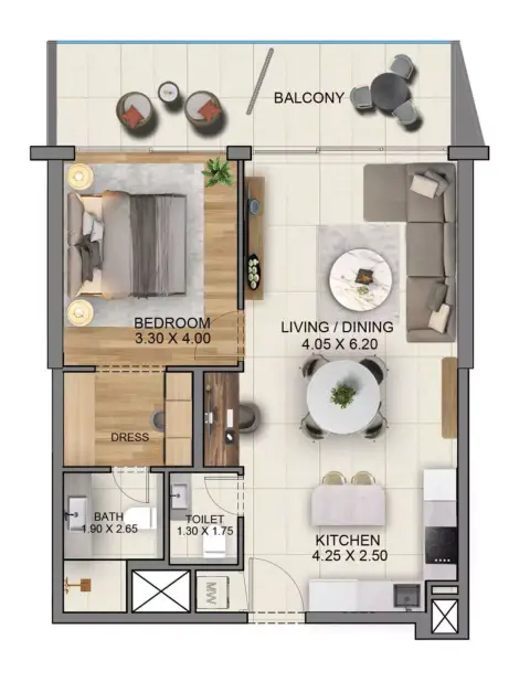 Plattegrond van 1 slaapkamer in Marriott Residences By Saba
