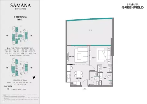 Plattegrond van 1 slaapkamer in Greenfield by Samana