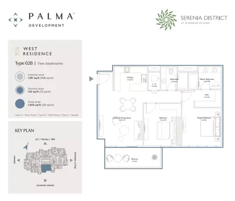 Plattegrond van 2 slaapkamers in The West Residence at Serenia District