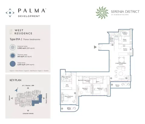 Plattegrond van 3 slaapkamers in The West Residence at Serenia District