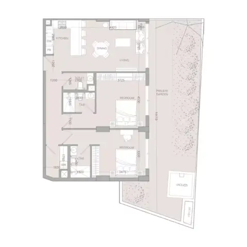 Plattegrond van 2 slaapkamers in IR1DIAN Park Phase 2 By object 1