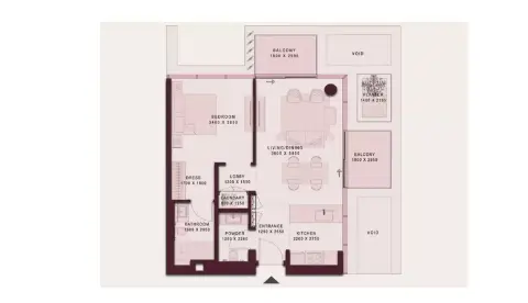 Plattegrond van 1 slaapkamer in Shoaq Residences