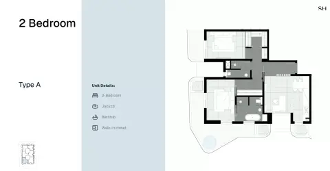 Plattegrond van 2 slaapkamers in Marea Residence