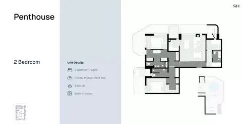 Plattegrond van 2 slaapkamers in Marea Residence