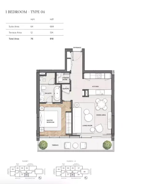 Plattegrond van 1 slaapkamer in Residences Du Port Autograph Collection