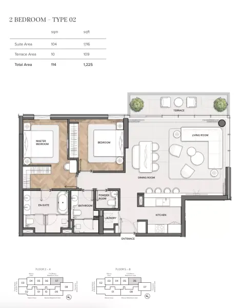 Plattegrond van 2 slaapkamers in Residences Du Port Autograph Collection