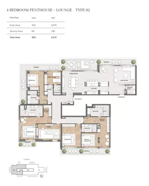 Plattegrond van 4 slaapkamers in Residences Du Port Autograph Collection