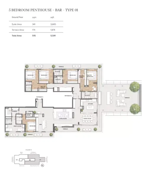 Plattegrond van 5 slaapkamers in Residences Du Port Autograph Collection