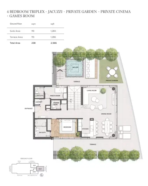Plattegrond van 4 slaapkamers in Residences Du Port Autograph Collection