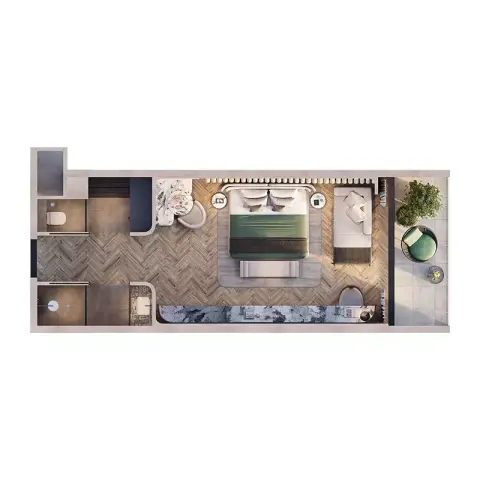 Plattegrond van 1 slaapkamer in Artist Hotel