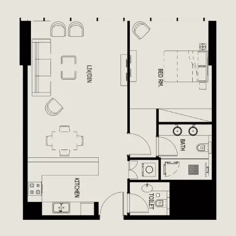 Plattegrond van 1 slaapkamer in Tivanno Residence