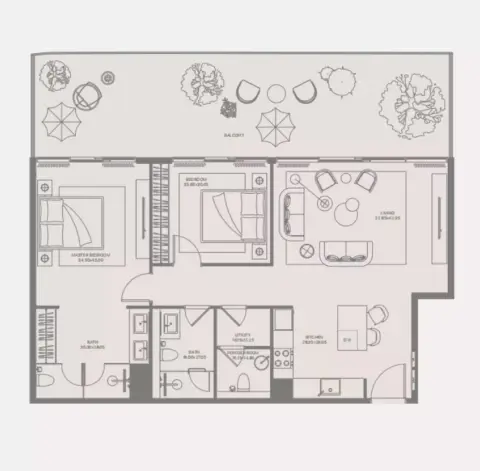 Plattegrond van 2 slaapkamers in Bond Enclave