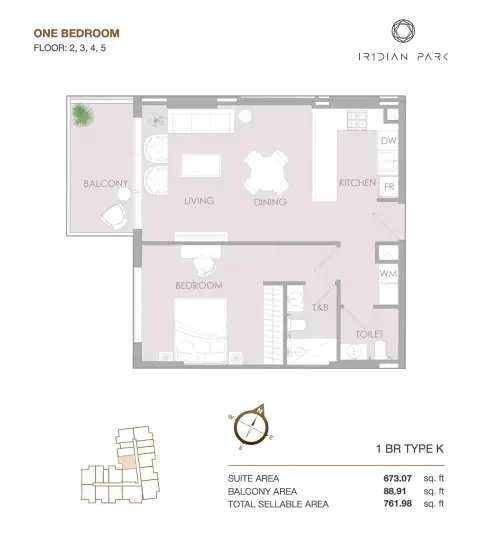 Plattegrond van 1 slaapkamer in IR1DIAN Park