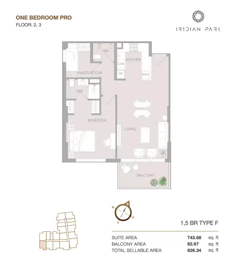 Plattegrond van 2 slaapkamers in IR1DIAN Park