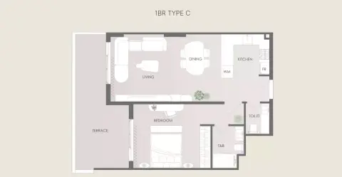 Plattegrond van 1 slaapkamer in Delvara Residence