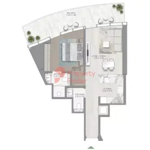 Plattegrond van 1 slaapkamer in Canal Crown 2