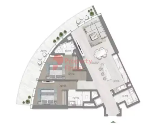 Plattegrond van 2 slaapkamers in Canal Crown 2