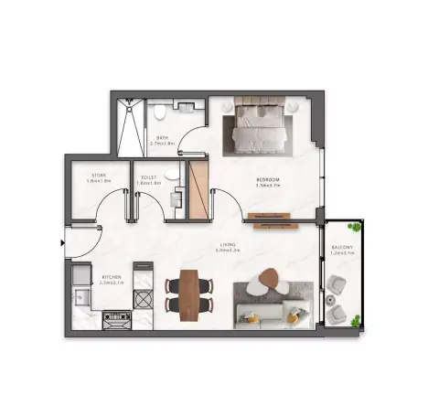 Plattegrond van 1 slaapkamer in Maison Elysee Phase 3 By Pantheon