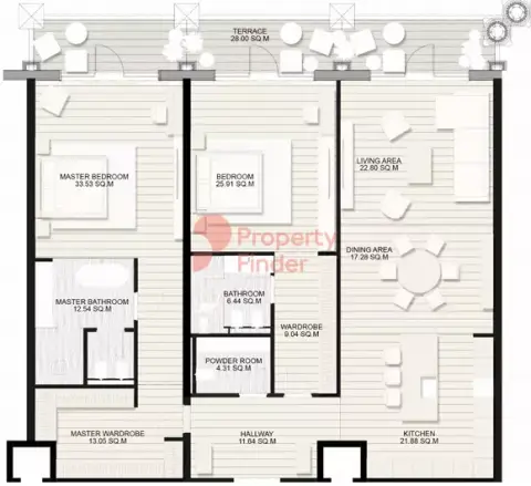 Plattegrond van 2 slaapkamers in Raffles Residences & Penthouses