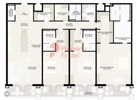 Plattegrond van 3 slaapkamers in Raffles Residences & Penthouses