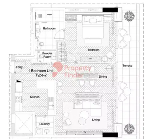 Plattegrond van 1 slaapkamer in Marriott Executive Apartments At Al Barsha South