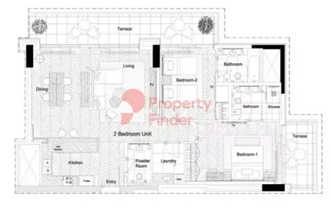 Plattegrond van 2 slaapkamers in Marriott Executive Apartments At Al Barsha South