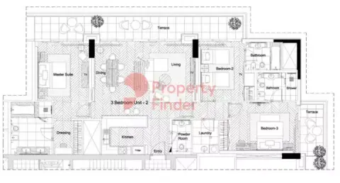 Plattegrond van 3 slaapkamers in Marriott Executive Apartments At Al Barsha South
