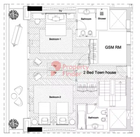 Plattegrond van 2 slaapkamers in Marriott Executive Apartments At Al Barsha South