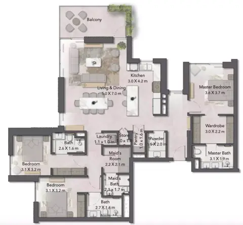 Plattegrond van 3 slaapkamers in Cilia At Ghaf Woods