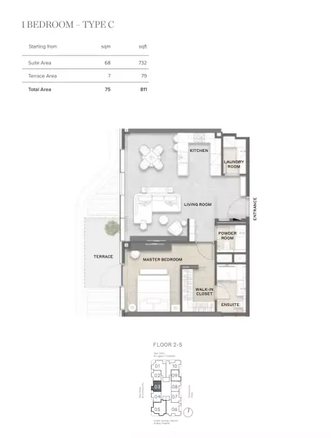 Plattegrond van 1 slaapkamer in Avida Residences