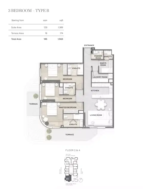 Plattegrond van 3 slaapkamers in Avida Residences