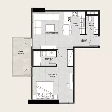 Plattegrond van 1 slaapkamer in Future Residence