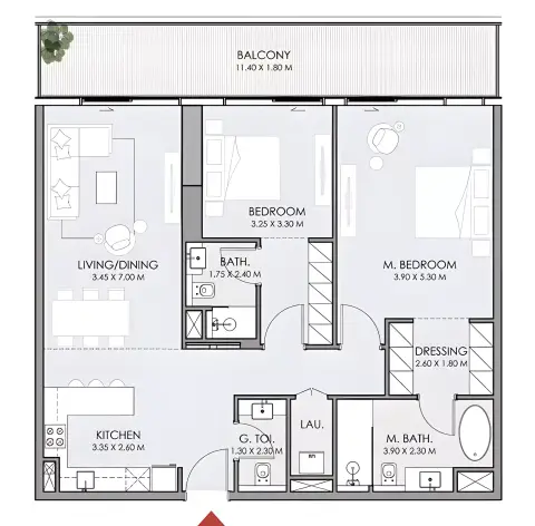 Plattegrond van 2 slaapkamers in Do Hotels & Residences