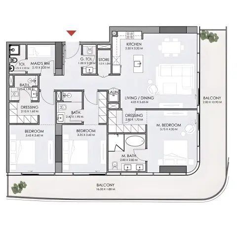 Plattegrond van 3 slaapkamers in Do Hotels & Residences