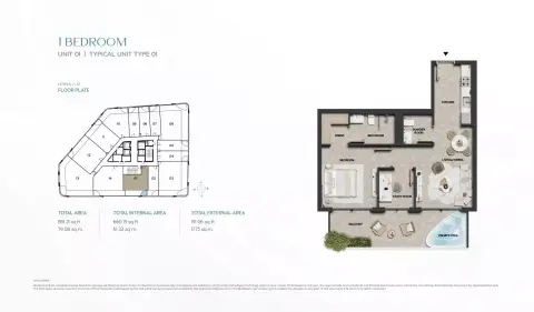 Plattegrond van 1 slaapkamer in Weybridge Gardens Phase 5 By Leos Developments