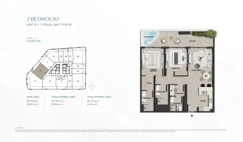 Plattegrond van 2 slaapkamers in Weybridge Gardens Phase 5 By Leos Developments