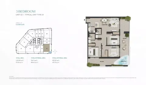 Plattegrond van 3 slaapkamers in Weybridge Gardens Phase 5 By Leos Developments